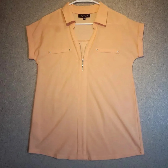 Women's  Lily Morgan Peach Short Sleeve Blouse Size Small - Picture 1 of 8